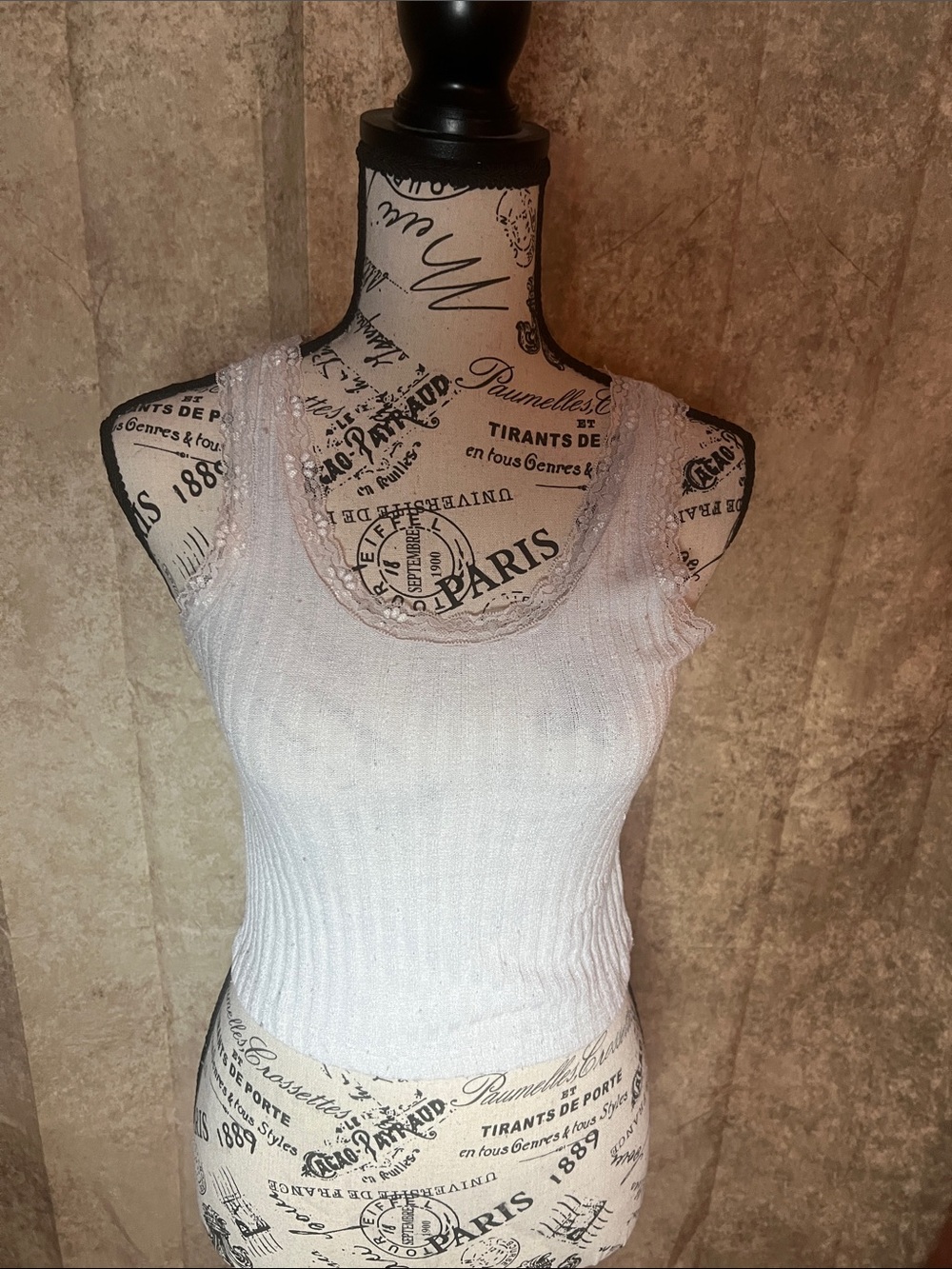Women's White Lace-Trim Ribbed Tank Top
